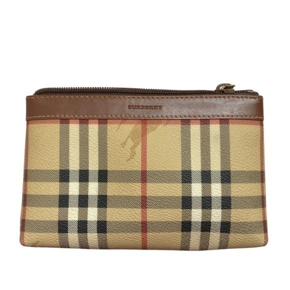 Burberry haymarket clutch bag with brown leather trim